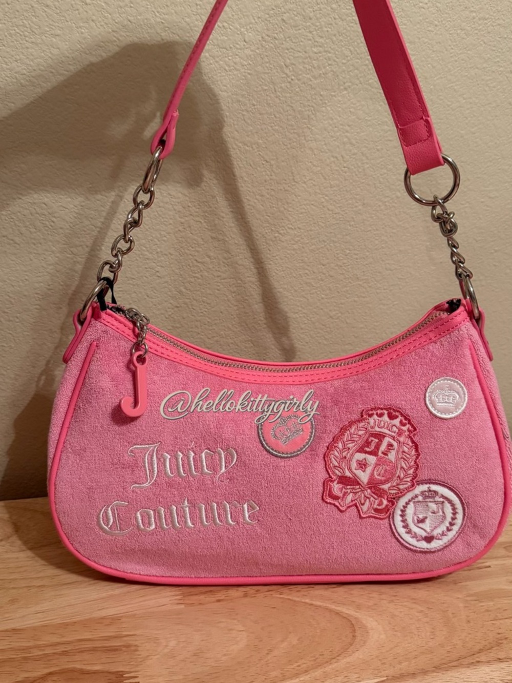 Juicy Couture Hot Pink Mini Shoulder Bag with Crest Patchwork